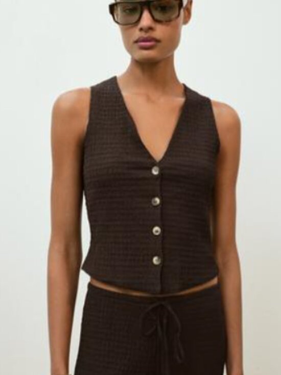 Zara Tops - Zara TOP GILET BOUTONS TEXTURED Chocolate brown tank v neck m medium